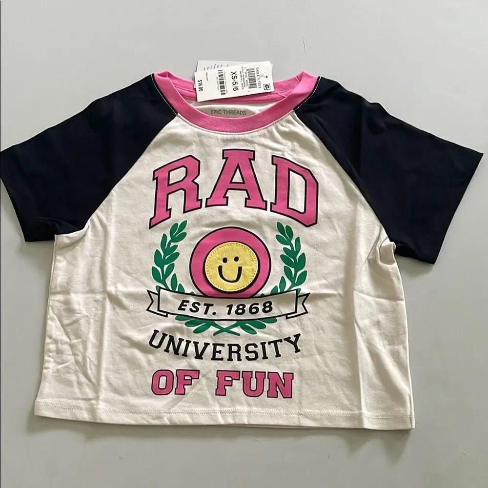 Epic Threads Black and White Raglan Tee with Pink Trim